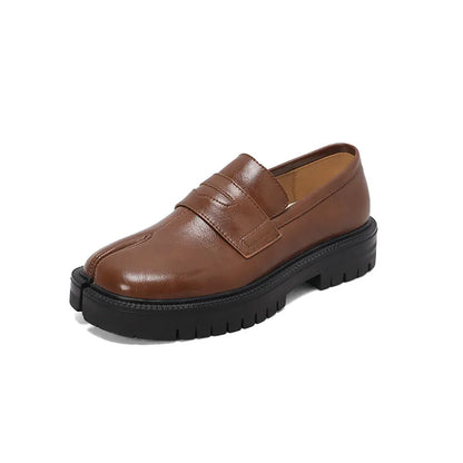 Spring And Autumn British Split Toe Loafers Loafers Trotter Vintage Leather Shoes Slip-on Platform Shoes