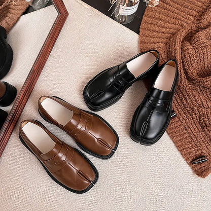 Spring And Autumn British Split Toe Loafers Loafers Trotter Vintage Leather Shoes Slip-on Platform Shoes